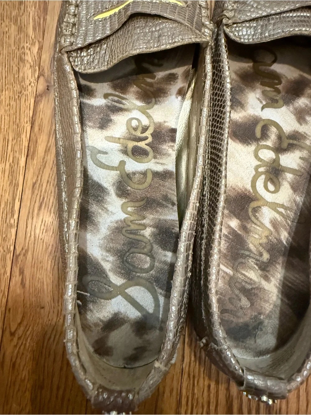 Sam Edelman Metallic Brown Penny Loafers with Leopard Insole